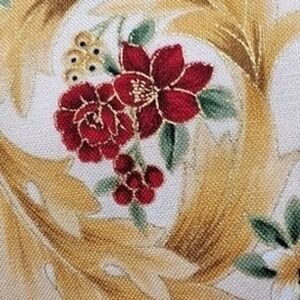 Floral Stripe Fabric Piece Red Green Gold 24x25 Sewing Quilting‎ Craft